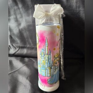 New Cinderella and Castle Tumbler with Lid, Nonslip Bottom, Straw and Cleaner